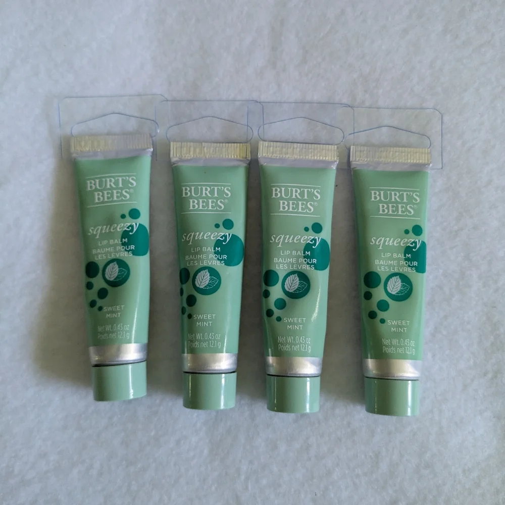 (4) Burt's Bees Squeezy Lip Balm Sweet Mint NEW SEALED HTF
